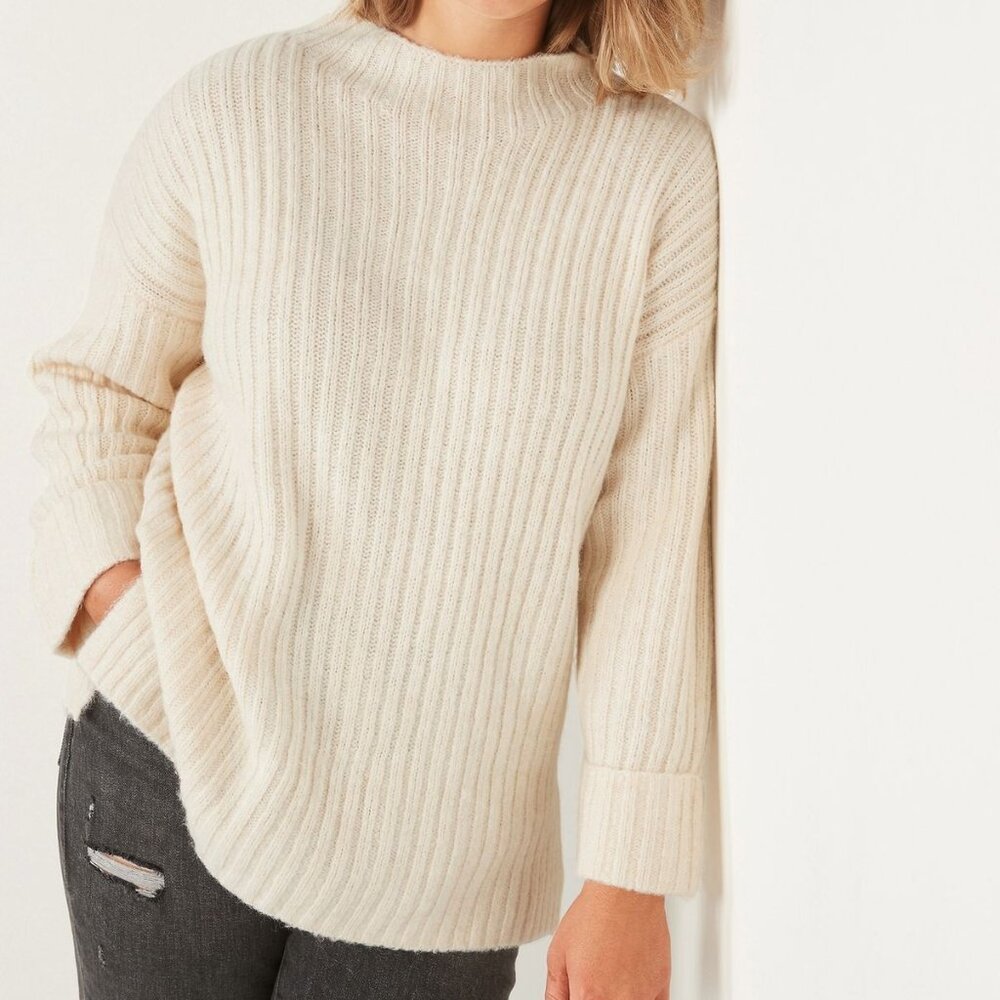 Old Navy Mock Neck Tunic Sweater Size Small Shaker Stitch Knit Cream